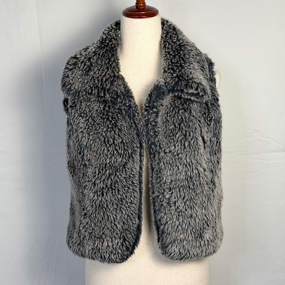 True Grit Dry Goods Faux Fur Vest Grey Black Shaggy Plaid Floral Lined Womens S